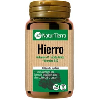 Hierro con vitamina C, ácido fólico, y vitamina B12 envase 30 cápsulas vegetales -