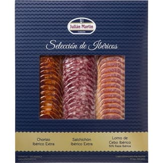Surtido de ibéricos chorizo y salchichón ibéricos extra y lomo de cebo ibérico 50% raza ibérica en lonchas envase 220 g -