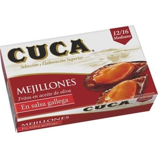 Mejillones en salsa a la gallega 12-16 piezas lata 65 g neto escurrido -