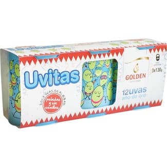 12 uvitas Año de Oro en almíbar peladas y sin semillas pack 3 envases 130 g neto escurrido -