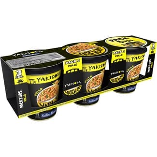 Yakisoba gourmet fideos orientales sabor pollo pack 3 vaso 93 g -