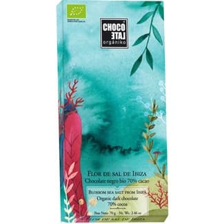 Chocolate negro con flor de sal de Ibiza 70% cacao orgánico tableta 70 g -