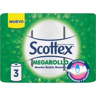 Papel de cocina Megarollo 2 capas paquete 3 rollos -