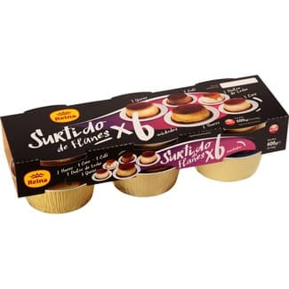 Surtido de flanes 2 huevo + 1 coco + 1 café + 1 dulce de leche + 1 queso sin gluten pack 6 unidades 100 g -
