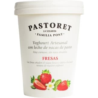 Yogur con fresas artesano cremoso con leche de vacas de pasto sin gluten envase 500 g -