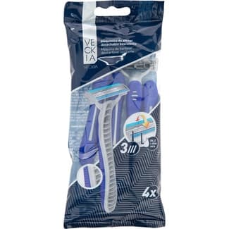Maquinilla de afeitar desechable basculante 3 hojas con vitamina E y aloe vera bolsa 4 unidades -