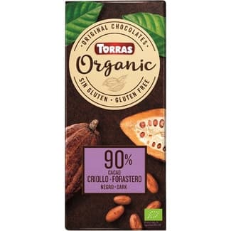 Organic chocolate criollo negro 90% cacao ecológico y sin gluten tableta 100 g -