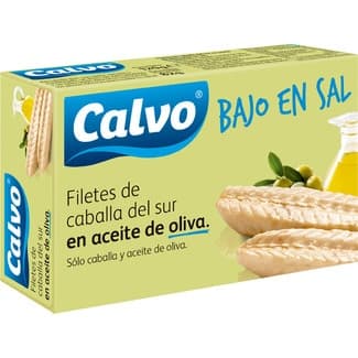 Filetes de caballa del sur en aceite de oliva bajo en sal lata 82 g neto escurrido -