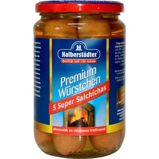 Salchichas Bockwurst super 5 unidades sin gluten, sin lactosa frasco 400 g neto escurrido -