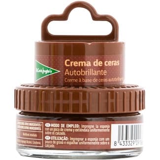 Limpia calzado crema de ceras autobrillante marrón con esponja tarro 50 ml -