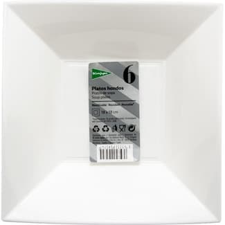 Plato hondo cuadrado blanco reutilizable 18x18cm paquete 6 unidades -