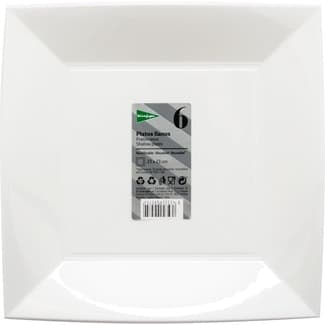Plato llano cuadrado blanco reutilizable 23x23cm paquete 6 unidades -