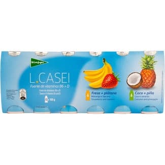 L. Casei con frutas 6 fresa-plátano + 6 coco-piña sin gluten pack 12 unidades 100 g -