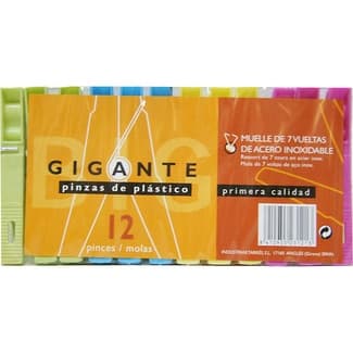 Pinzas para la ropa de plástico gigantes paquete 12 unidades -
