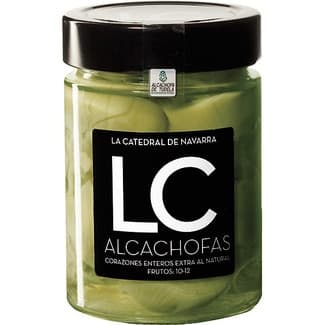 Alcachofas corazones enteros extra al natural IGP de Tudela 10-12 frutos frasco 205 g neto escurrido -
