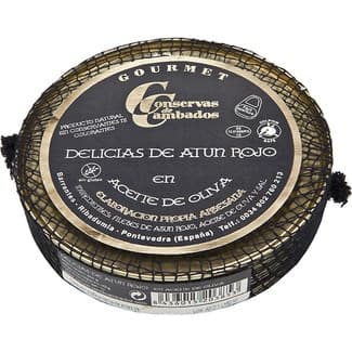 Delicias de atún rojo en aceite de oliva lata 150 g neto escurrido -