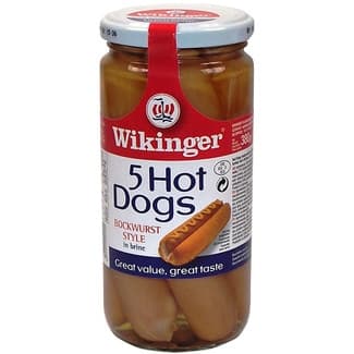 Salchichas bockwurst hot dogs 5 unidades frasco 250 g neto escurrido -