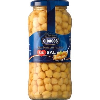 Garbanzos cocidos bajo en sal frasco 400 g neto escurrido -
