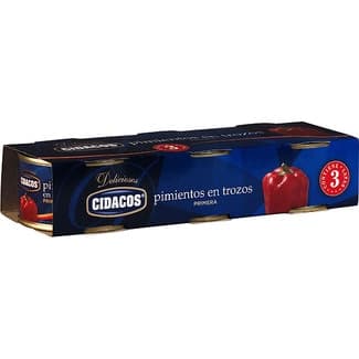 Pimientos en trozos primera pack 3 latas 60 g neto escurrido -