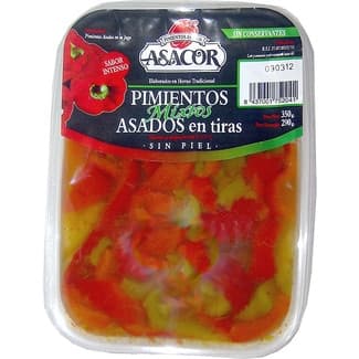 Pimientos asados mixtos en tiras sin piel tarrina 350 g -