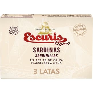 Tapeo sardinillas en aceite de oliva elaboradas a mano pack 3 latas 35 g neto escurrido -