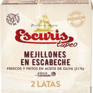 Tapeo mejillones en escabeche frescos y fritos en aceite de oliva pack 2 lata 35 g neto escurrido -