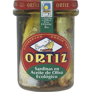 Sardinas en aceite de oliva ecológico tarro 140 g neto escurrido -