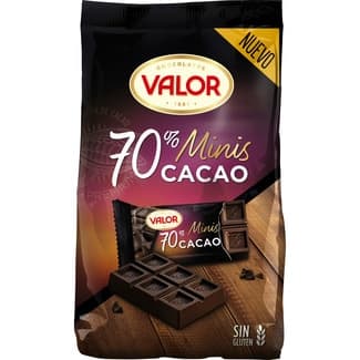 Mini tabletas de chocolate negro 70% cacao sin gluten bolsa 200 g -