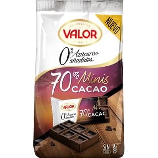 Mini tabletas de chocolate negro 70% cacao 0% azúcares añadidos y sin gluten bolsa 144 g -