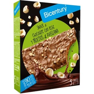 Snack de chocolate y trocitos de avellana 5 unidades estuche 90 g -