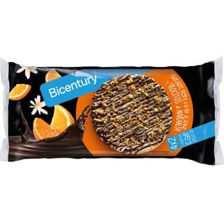 Tortitas con chocolate negro a la flor de azahar y trocitos de naranja pack 4x2 unidades envase 140 g -