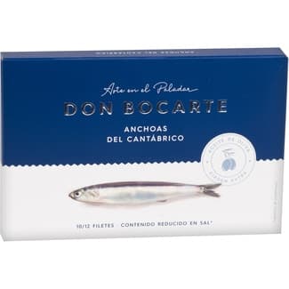 Filetes de anchoa de pesca selecta del Cantábrico en aceite de oliva virgen bajos en sal lata 58 g neto escurrido -
