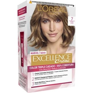 Creme tinte permanente Rubio nº 7 color triple cuidado caja 1 unidad con Pro-keratina + Ceramida + Ionene G -