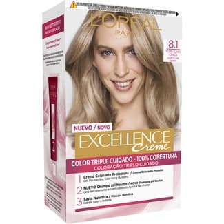 Creme tinte permanente Rubio Claro Ceniza nº 8.1 color triple cuidado caja 1 unidad con Pro-keratina + Ceramida + Ionene G -