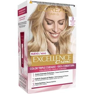 Creme tinte permanente Rubio Muy Claro nº 9 color triple cuidado caja 1 unidad con Pro-keratina + Ceramida + Ionene G -