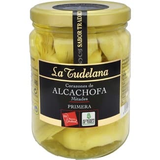 Corazones de alcachofa en mitades IGP de Tudela frasco 250 g neto escurrido -