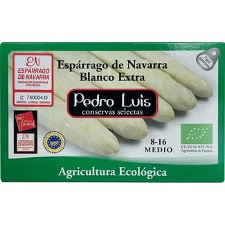Espárragos blancos ecológicos IGP de Navarra medianos 8-16 piezas lata 250 g neto escurrido -