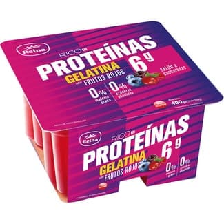 Gelatina con proteínas desnatada 0% m.g. 0% azúcares añadidos sabor frutos rojos sin gluten pack 4 unidades 100 g -