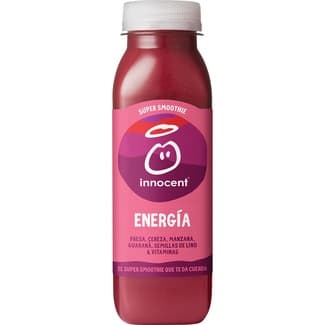 Súper smoothie energía fresa, cereza, manzana, guaraná, semillas de lino y vitaminas botella 300 ml -