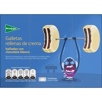 Galletas rellenas de crema bañadas en chocolate blanco 6 bolsitas de 2 unidades estuche 252 g -