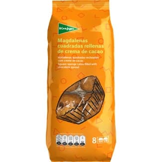 Magdalenas cuadradas rellenas de crema de cacao 8 unidades envasadas en pack de 2 envase 336 g -