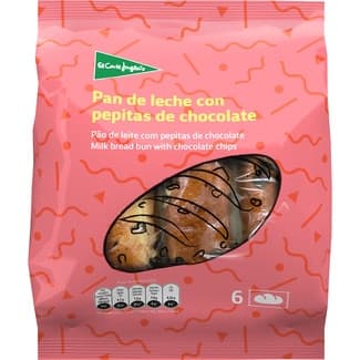 Pan de leche con pepitas de chocolate 6 unidades envasadas individualmente bolsa 240 g -