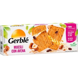 Galletas de muesli con avena con azúcar integral de caña y sin aceite de palma caja 290 g en 4 bolsitas individuales -
