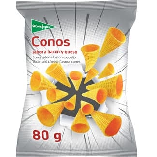 Conos de maíz sabor a bacon y queso bolsa 80 g -