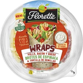 Ensalada Completa wraps pollo bacon y queso brotes de espinaca & tortilla de semillas tarrina 255 g -