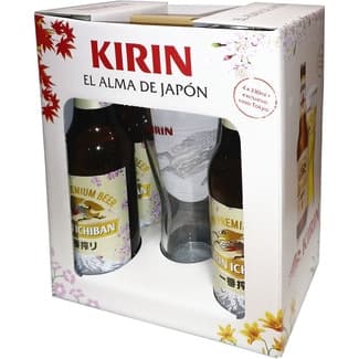 Cerveza rubia lager japonesa estuche 4 botellas 33 cl + Vaso -