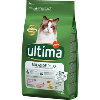 Bolas de Pelo pienso para gatos adultos con pavo bolsa 1,5 kg -