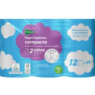 Papel higiénico compacto 2 capas paquete 12 rollos -