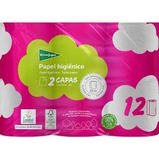 Papel higiénico blanco 2 capas paquete 12 rollos -