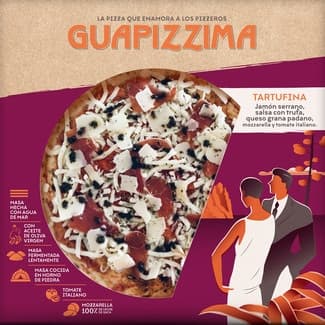 Pizza tartufina jamón serrano, salsa con trufa, queso grana padano, mozzarella y queso italiano de fermentación lenta envase 400 g -